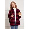Arshiner Girls Flannel Plaid Jackets Button Down Long Sleeve Shirts Blouses Tops with Pockets Outfits(Red Plaid)
