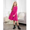 Arshiner Girls Long Sleeve Dress A line Twirly Skater Casual Bow Tie Dress(Rose Red)