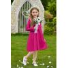 Arshiner Girls Long Sleeve Dress A line Twirly Skater Casual Bow Tie Dress(Rose Red)