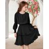 Arshiner Girls Long Sleeve Dress Boho Tiered Ruffle Hem Elegant Smocked Waist Midi Dress(Black)