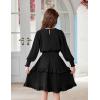 Arshiner Girls Long Sleeve Dress Boho Tiered Ruffle Hem Elegant Smocked Waist Midi Dress(Black)