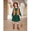 Arshiner Girls Long Sleeve Dress Boho Tiered Ruffle Hem Elegant Smocked Waist Midi Dress(Dark Green)