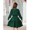 Arshiner Girls Long Sleeve Dress Boho Tiered Ruffle Hem Elegant Smocked Waist Midi Dress(Dark Green)