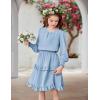 Arshiner Girls Long Sleeve Dress Boho Tiered Ruffle Hem Elegant Smocked Waist Midi Dress(Light Blue)