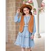 Arshiner Girls Long Sleeve Dress Boho Tiered Ruffle Hem Elegant Smocked Waist Midi Dress(Light Blue)