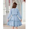 Arshiner Girls Long Sleeve Dress Boho Tiered Ruffle Hem Elegant Smocked Waist Midi Dress(Light Blue)