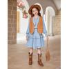 Arshiner Girls Long Sleeve Dress Boho Tiered Ruffle Hem Elegant Smocked Waist Midi Dress(Light Blue)