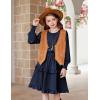 Arshiner Girls Long Sleeve Dress Boho Tiered Ruffle Hem Elegant Smocked Waist Midi Dress(Navy Blue)