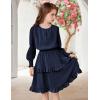 Arshiner Girls Long Sleeve Dress Boho Tiered Ruffle Hem Elegant Smocked Waist Midi Dress(Navy Blue)