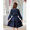 Arshiner Girls Long Sleeve Dress Boho Tiered Ruffle Hem Elegant Smocked Waist Midi Dress(Navy Blue)