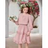 Arshiner Girls Long Sleeve Dress Boho Tiered Ruffle Hem Elegant Smocked Waist Midi Dress(Pink)