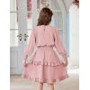 Arshiner Girls Long Sleeve Dress Boho Tiered Ruffle Hem Elegant Smocked Waist Midi Dress(Pink)