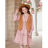 Arshiner Girls Long Sleeve Dress Boho Tiered Ruffle Hem Elegant Smocked Waist Midi Dress(Pink)