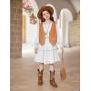 Arshiner Girls Long Sleeve Dress Boho Tiered Ruffle Hem Elegant Smocked Waist Midi Dress(White)