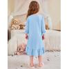 Arshiner Girls Nightgowns Long Sleeve Pajama Dress Cute Ruffle Sleepwear Soft Night Gowns(Blue)