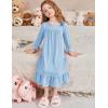Arshiner Girls Nightgowns Long Sleeve Pajama Dress Cute Ruffle Sleepwear Soft Night Gowns(Blue)