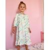 Arshiner Girls Nightgowns Long Sleeve Pajama Dress Cute Ruffle Sleepwear Soft Night Gowns(Light Green Cartoon Cat)