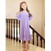 Arshiner Girls Nightgowns Long Sleeve Pajama Dress Cute Ruffle Sleepwear Soft Night Gowns(Light Purple)