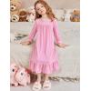 Arshiner Girls Nightgowns Long Sleeve Pajama Dress Cute Ruffle Sleepwear Soft Night Gowns(Pink)