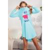 Arshiner Girls Nightgowns Long Sleeve Print Pajamas Nightdress for Kids Soft Sleep Wear Nighties(Aqua Green/Alpaca)
