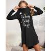 Arshiner Girls Nightgowns Long Sleeve Print Pajamas Nightdress for Kids Soft Sleep Wear Nighties(Black/Letter Graphic)