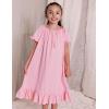 Arshiner Girls Nightgowns Sleepwear Short Sleeve Victorian Pajama Dress Soft Princess Sleepshirt for 3-12 Years Kids(0-pink)