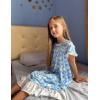 Arshiner Girls Nightgowns Sleepwear Short Sleeve Victorian Pajama Dress Soft Princess Sleepshirt for 3-12 Years Kids(Blue Flower)