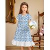 Arshiner Girls Nightgowns Sleepwear Short Sleeve Victorian Pajama Dress Soft Princess Sleepshirt for 3-12 Years Kids(Blue Flower)