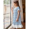 Arshiner Girls Nightgowns Sleepwear Short Sleeve Victorian Pajama Dress Soft Princess Sleepshirt for 3-12 Years Kids(Blue Flower)