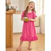 Arshiner Girls Nightgowns Sleepwear Short Sleeve Victorian Pajama Dress Soft Princess Sleepshirt for 3-12 Years Kids(Rose Red)