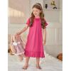 Arshiner Girls Nightgowns Sleepwear Short Sleeve Victorian Pajama Dress Soft Princess Sleepshirt for 3-12 Years Kids(Rose Red)