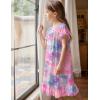 Arshiner Girls Nightgowns Sleepwear Short Sleeve Victorian Pajama Dress Soft Princess Sleepshirt for 3-12 Years Kids(Star Tye Die)