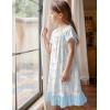 Arshiner Girls Nightgowns Sleepwear Short Sleeve Victorian Pajama Dress Soft Princess Sleepshirt for 3-12 Years Kids(White Flower)