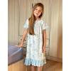 Arshiner Girls Nightgowns Sleepwear Short Sleeve Victorian Pajama Dress Soft Princess Sleepshirt for 3-12 Years Kids(White Flower)