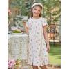 Arshiner Girls Nightgowns Sleepwear Short Sleeve Victorian Pajama Dress Soft Princess Sleepshirt for 3-12 Years Kids(White Print)