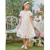 Arshiner Girls Nightgowns Sleepwear Short Sleeve Victorian Pajama Dress Soft Princess Sleepshirt for 3-12 Years Kids(White Print)