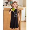 Arshiner Girls Nightgowns Summer Soft Cute Cartoon Print Pajama Sleep Dress for Kids 4-12 Years(Black/Letter Graphic)
