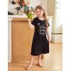 Arshiner Girls Nightgowns Summer Soft Cute Cartoon Print Pajama Sleep Dress for Kids 4-12 Years(Black/Letter Graphic)