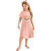 Arshiner Girls Nightgowns Summer Soft Cute Cartoon Print Pajama Sleep Dress for Kids 4-12 Years(Orange Pink Dog)