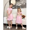 Arshiner Girls Nightgowns Summer Soft Cute Cartoon Print Pajama Sleep Dress for Kids 4-12 Years(Pink Teddy)