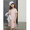 Arshiner Girls Nightgowns Summer Soft Cute Cartoon Print Pajama Sleep Dress for Kids 4-12 Years(Pink White Stripe)