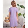 Arshiner Girls Nightgowns Summer Soft Cute Cartoon Print Pajama Sleep Dress for Kids 4-12 Years(Purple/Happy Cat)