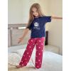 Arshiner Girls Pajama Set 3 Piece Short Sleeve Sleepwear Summer Soft Cute Pjs Outfits(Cat Heart)
