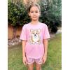 Arshiner Girls Pajama Set 3 Piece Short Sleeve Sleepwear Summer Soft Cute Pjs Outfits(Pink Dog)