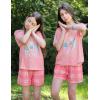 Arshiner Girls Pajama Set 3 Piece Short Sleeve Sleepwear Summer Soft Cute Pjs Outfits(Potted Cat Plaid)