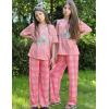 Arshiner Girls Pajama Set 3 Piece Short Sleeve Sleepwear Summer Soft Cute Pjs Outfits(Potted Cat Plaid)