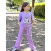 Arshiner Girls Pajama Set 3 Piece Short Sleeve Sleepwear Summer Soft Cute Pjs Outfits(Purple Cat)