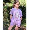 Arshiner Girls Pajama Set 3 Piece Short Sleeve Sleepwear Summer Soft Cute Pjs Outfits(Purple Cat)