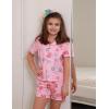 Arshiner Girls Pajamas Sets Short Sleeve Kids Pjs Button Down Sleepwear for 4-13Y(Pink Donut)