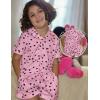 Arshiner Girls Pajamas Sets Short Sleeve Kids Pjs Button Down Sleepwear for 4-13Y(Pink Heart)